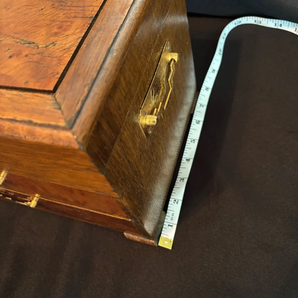 Vintage Wooden Jewelry Box with Brass Accents